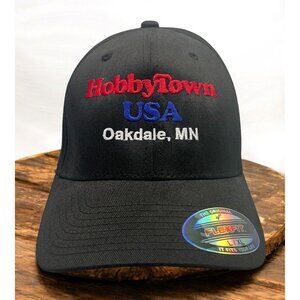 HobbyTown USA Flexfit Hat Oakdale MN Black L/XL Bamboo Blend Embroidered Logo